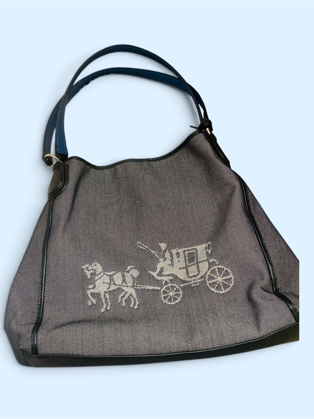 Coach Canvas Hobo Tote Bag with Horse & Carriage Motif - Gray